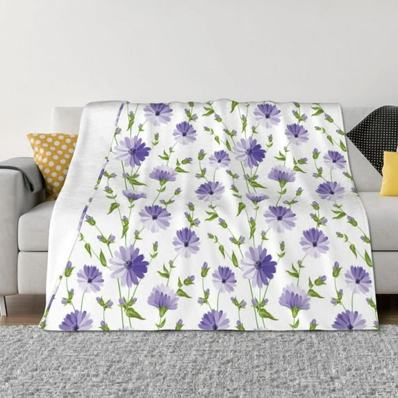 Naloa Purple Chicory Flannel Blankets - Thick and Warm Blanket for Winter, Soft Fuzzy Plush King Blanket for All Seasons60"x50"