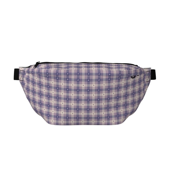 Naloa Purple Floral Gingham Check Plaid Print Running Belts for Men Women,Running Fanny Pack with 2-Zipper Pockets,Waterproof Waist Pack for Travel Hiking Running Outdoor Sports