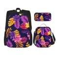 thumbnail image 1 of Naloa Purple Flower Print Large Capacity Backpack Lunch Bag Pencil Case Combination 3 Piece Set for Student, 1 of 8