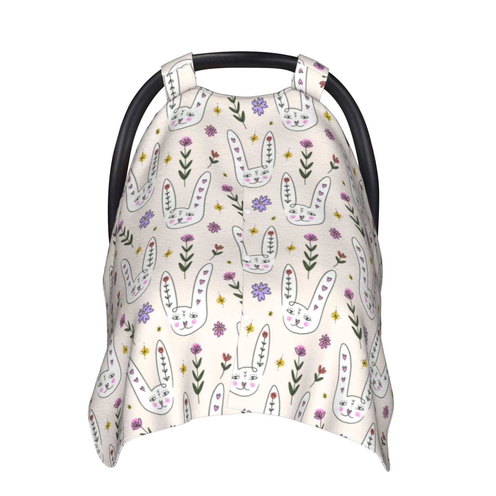 Naloa Purple Flower Rabbit Baby Car Seat Cover, Breathable Baby Carrier Cover, Multiuse Baby Carrier Cover & Nursing Breastfeeding Cover