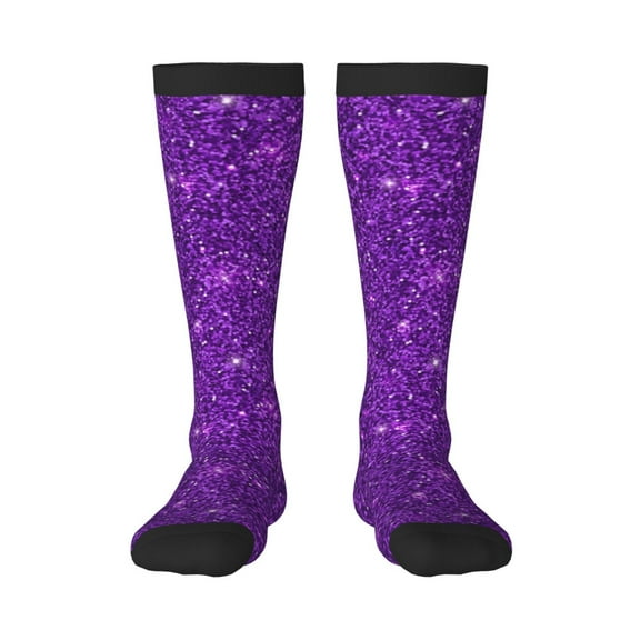 Naloa Purple Glitter Knee Socks, High Socks Long Stretchy Sock Women Knee High Stocking, Long Socks for Women
