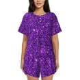 thumbnail image 1 of Naloa Purple Glitter Women's Short-Sleeved Pajama Set, Loungewear, Summer pajamas, Breathable Cozy - Medium, 1 of 9