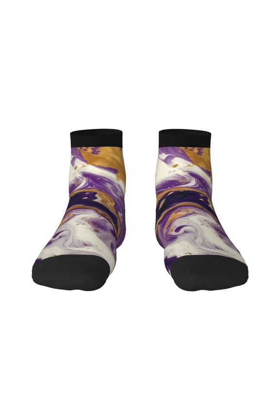 Purple Gold Marble Swirls Ankle Socks for Women Non Slip Socks No Show Socks Classic Low Cut Casual Socks Casual Socks