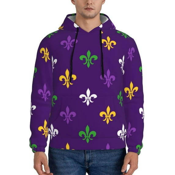 Naloa Purple Mardi Gras Men's Casual Hooded Collar Drawstring Hoodies Pullover Sweatshirts Casual Long Sleeve Shirts-Large