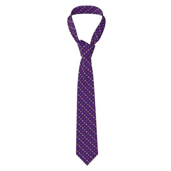 Naloa Purple Mardi Gras Print Solid Color Tie Formal Necktie for Men,Suitable for business, daily life, work