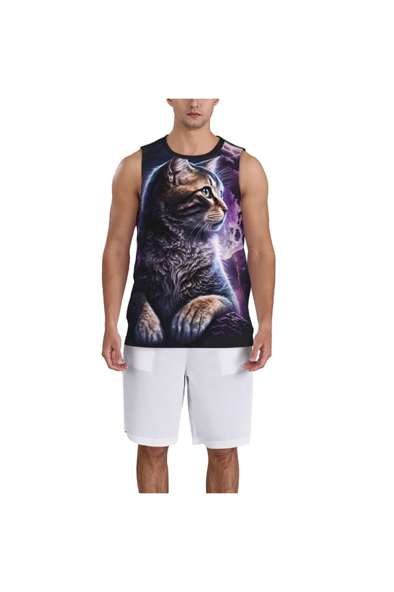 Purple Moon Cat Basketball Jersey Reversible Men's Mesh Athletic Sports Shirts Training Practice S-4XL4X-Large