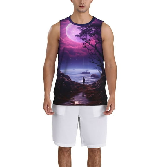 Naloa Purple Moon Tree Night Sky Basketball Jersey Reversible Men's Mesh Athletic Sports Shirts Training Practice S-4XLSmall