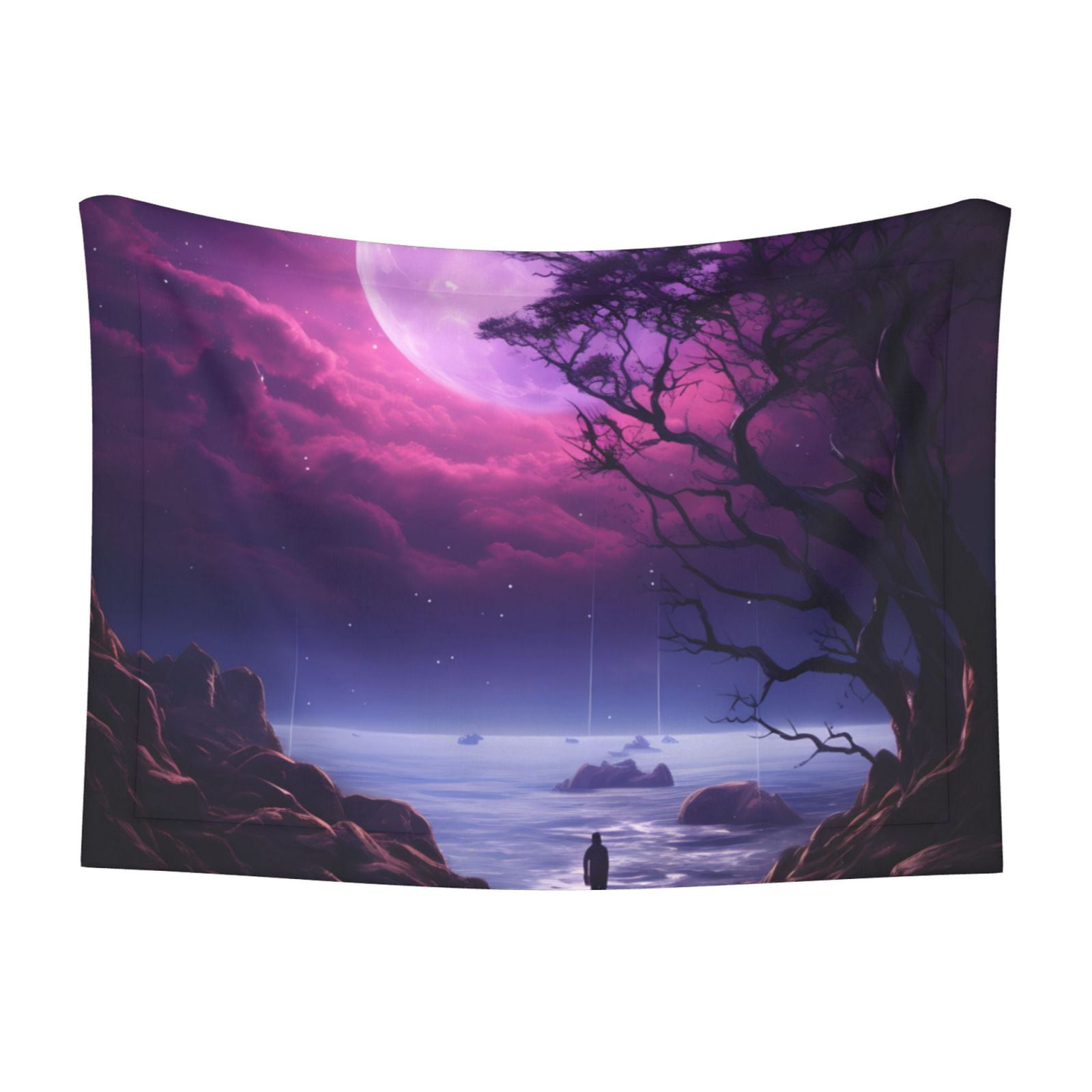 Naloa Purple Moon Tree Night Sky Dog Blanket, 3 Sizes Cat Blanket for Indoor Cats Large Medium Small Dog Gifts-Medium