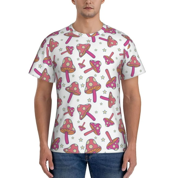 Naloa Purple Mushroom Men's T-Shirt Sport T-shirt Men's Basic Tee Casual Men's Shirt, Round Neck, Short Sleeves - X-Large