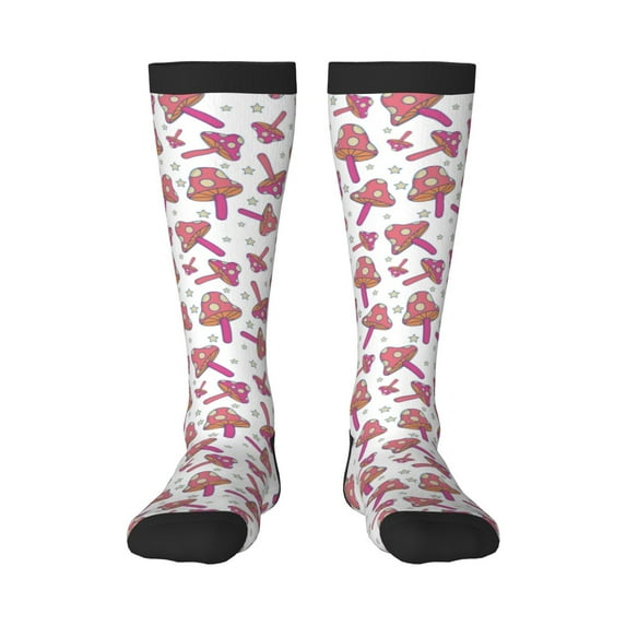 Naloa Purple Mushroom Thigh High Socks Extra Long Stretchy Sock Women Over Knee High Opaque Stocking Daily Wear