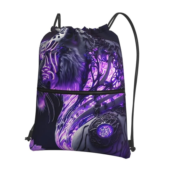 Naloa Purple Pattern White Tiger Drawstring Backpack String Bag Cinch Water Resistant for Gym Shopping Sport Yoga