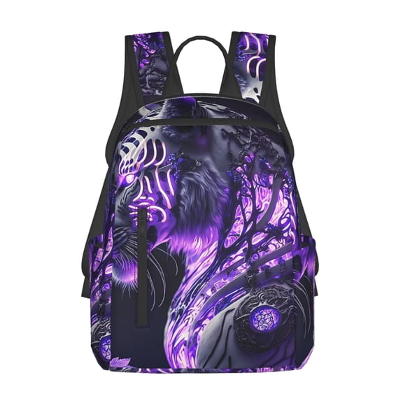 Naloa Purple Pattern White Tiger Print Lightweight DayBackpack Suitable for school, work, shopping, travel, etc.