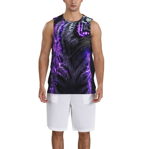 Naloa Purple Plant White Tiger Basketball Jersey Reversible Men's Mesh Athletic Sports Shirts Training Practice S-4XLXX-Large