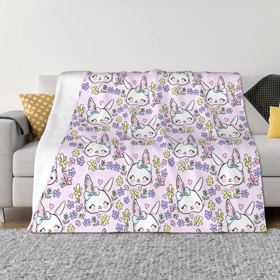 Naloa Purple Rabbit Flannel Blankets - Thick and Warm Blanket for Winter, Soft Fuzzy Plush King Blanket for All Seasons60"x50"
