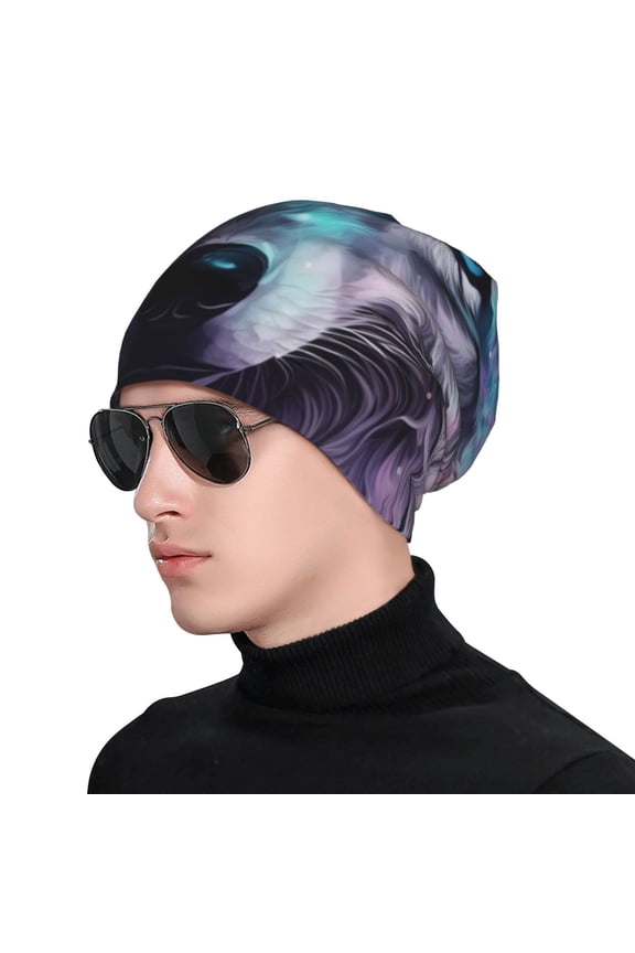 Purple Sky Wolf Soft Beanie Hat, Knit Beanie Daily Beanie in Fine Knit for Women Men Winter Travel, Outdoor