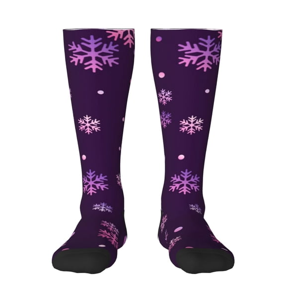Naloa Purple Snow Flakes Knee Socks, High Socks Long Stretchy Sock Women Knee High Stocking, Long Socks for Women