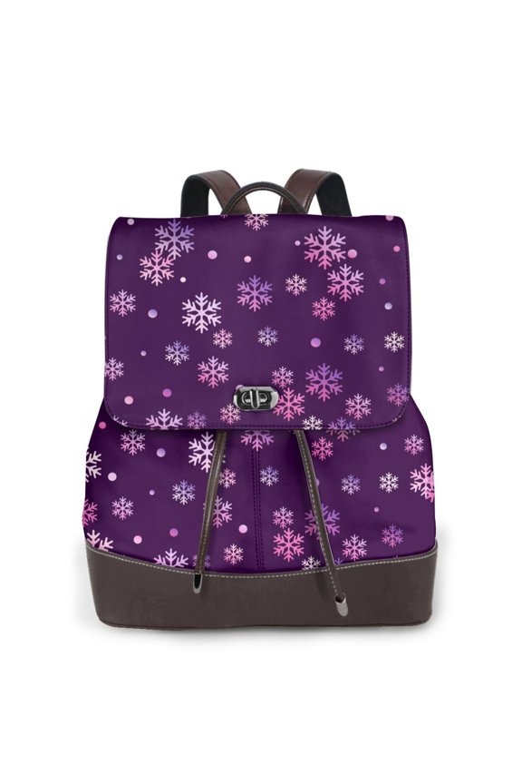 Naloa Purple Snow Flakes Print Leather Backpack Purse for Women and Ladies,Shoulder Travel Daypacks Bags,Laptop Backpack for Women