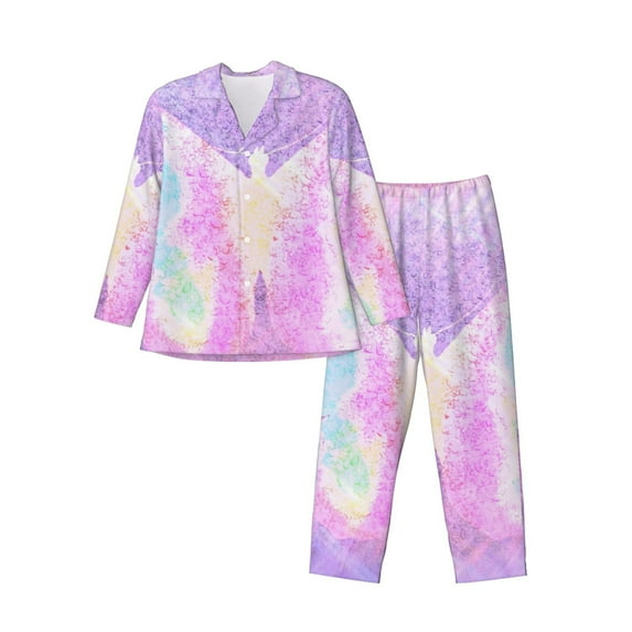 Naloa Purple Sparkling Butterfly Men’s Pajamas Set - Long Sleeve Button Down Sleep Shirt and Pajama Bottoms Sleepwear Set-XX-Large