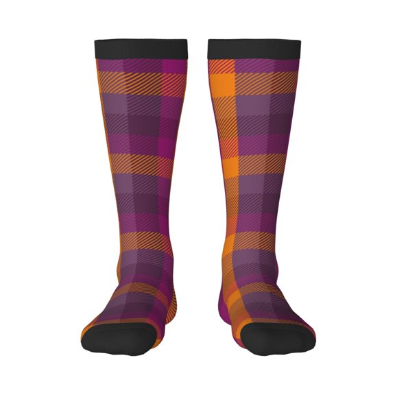 Naloa Purple Yellow Buffalo Plaid Thigh High Socks Extra Long Stretchy Sock Women Over Knee High Opaque Stocking Daily Wear