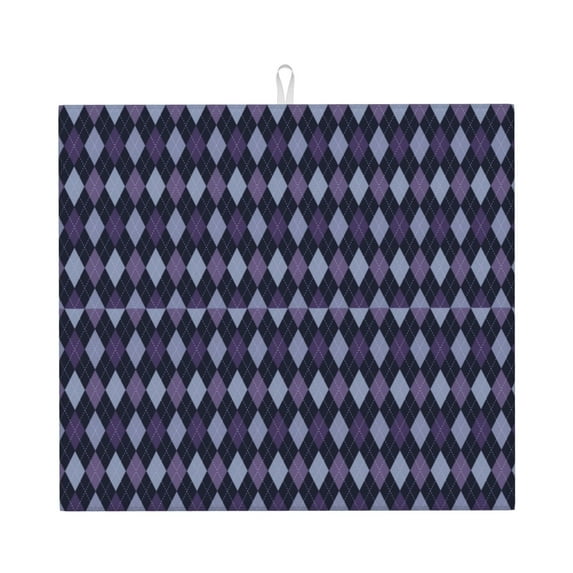 Naloa Purple and Blue Squares Dish Drying Mat for Kitchen Counter, Heat Resistant Drainer Mats, Absorbent Draining Mat,Dish Rack Pad,16"x18"