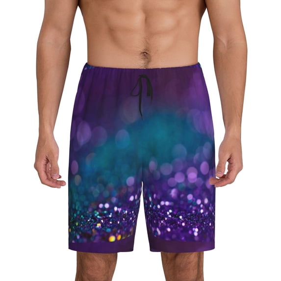 Naloa Purple and Green Glitter Men's Short Pajama Pants, Lounge Comfort Shorts with Elasticized Waistband and Side Pockets - 3X-Large