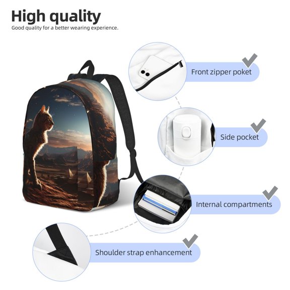 Naloa Pyramid Desert Cat Print Durable Canvas College Rucksack,Laptop Excursion Backpack,Travel Notebook School Backpack,Bookbag For Men Women
