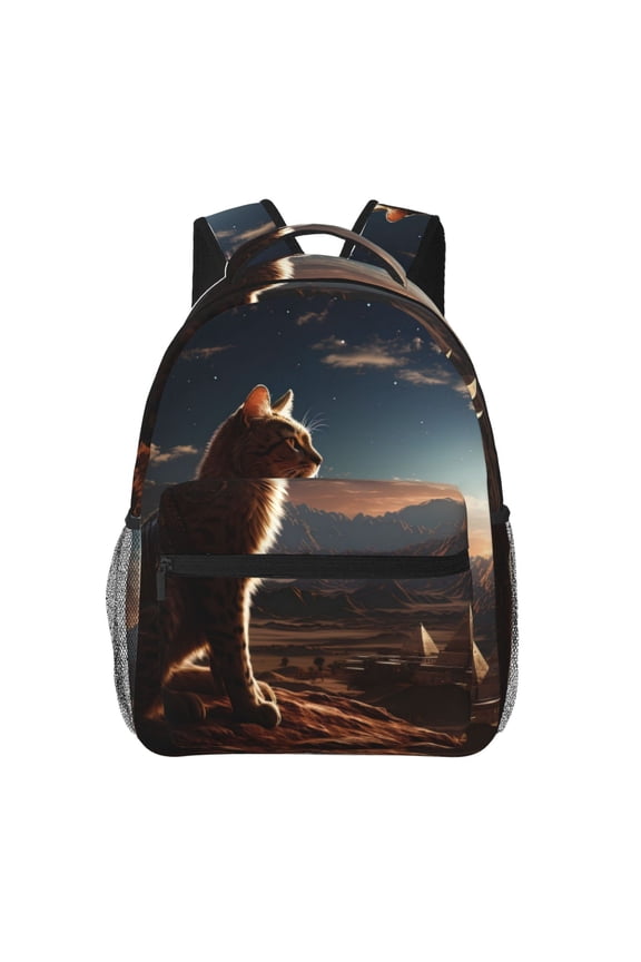 Pyramid Desert Cat Print Solid Color Tie Formal Necktie for MenSuitable for business, daily life, work