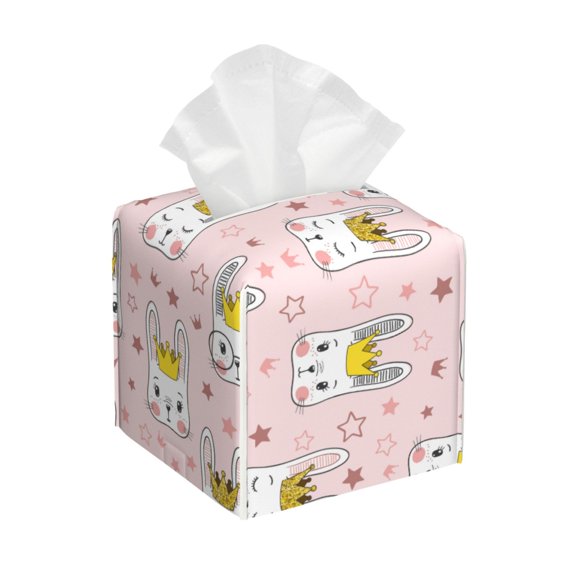 Naloa Queen For Rabbit Tissue Box CoverLeather Tissue Holder Square Facial Tissue Case Facial Paper Organizer Dispenser for Bathroom, Vanity Countertop, Tabletop, Car
