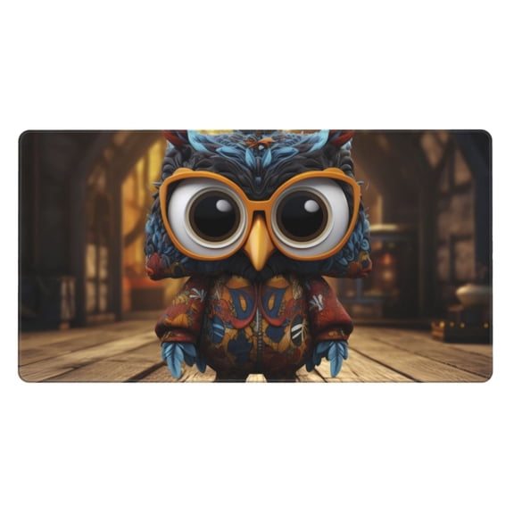 Naloa Quirky Owl With Glasses Gaming Mouse Pad Large Mouse Mat Long Extended Desk Pad Non-Slip Rubber Mice Pads Stitched Edges Thin Pad (16x29.5 Inch)