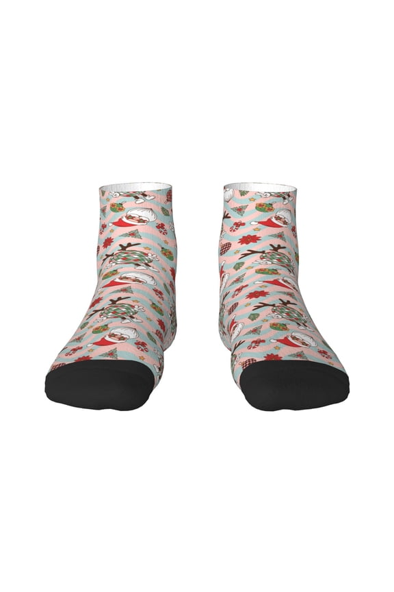 Quirky Santa Reindeer Retro Wave Ankle Socks for Women Non Slip Socks No Show Socks Classic Low Cut Casual Socks Casual Socks