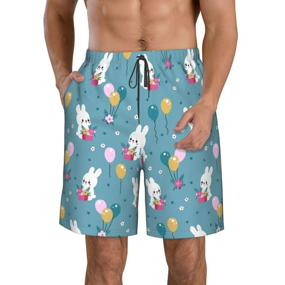 Naloa Rabbit And Balloon Men's Beach Shorts, Surfing shorts, Swim trunks, Quick Dry Swim Trunks for Surfing Beach Fun -