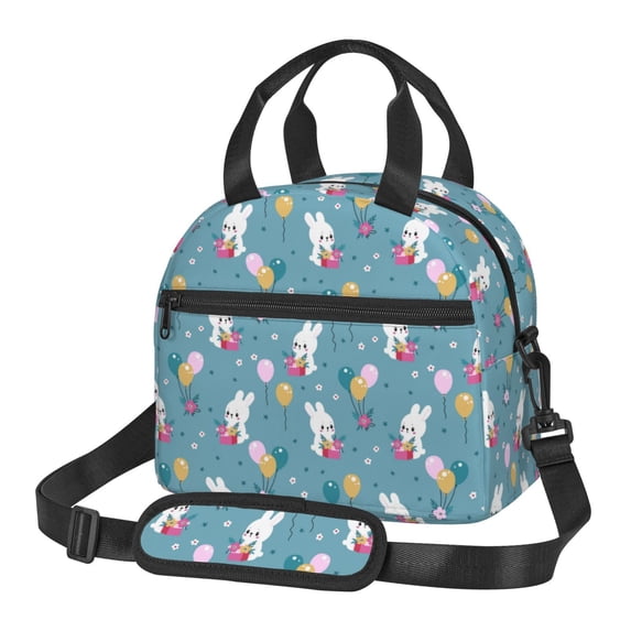 Naloa Rabbit And Balloon Print Lunch Bag for Women & Men Insulated Lunch Box or Cooler Lunch Tote Bags for Work, Travel, Outdoor