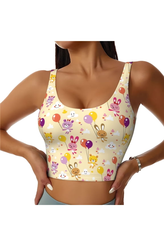 Rabbit And Balloon Sports Bras for Women, High Support Bra with Removable Pads, Comfortable - Small