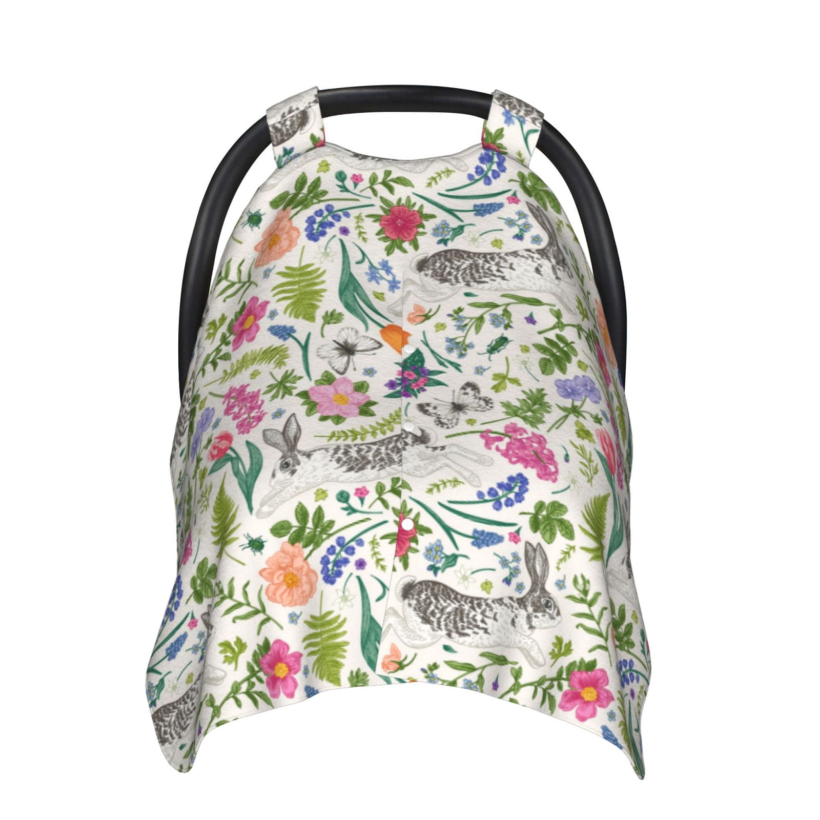 Naloa Rabbit And Butterfly Baby Car Seat Cover, Breathable Baby Carrier Cover, Multiuse Baby Carrier Cover & Nursing Breastfeeding Cover