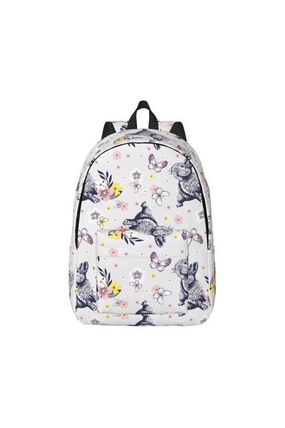 Rabbit And Butterfly Canvas Backpack for Men Women Rucksack Casual Travel Daypack College Tote Satchel Bookbag for Teens-Small