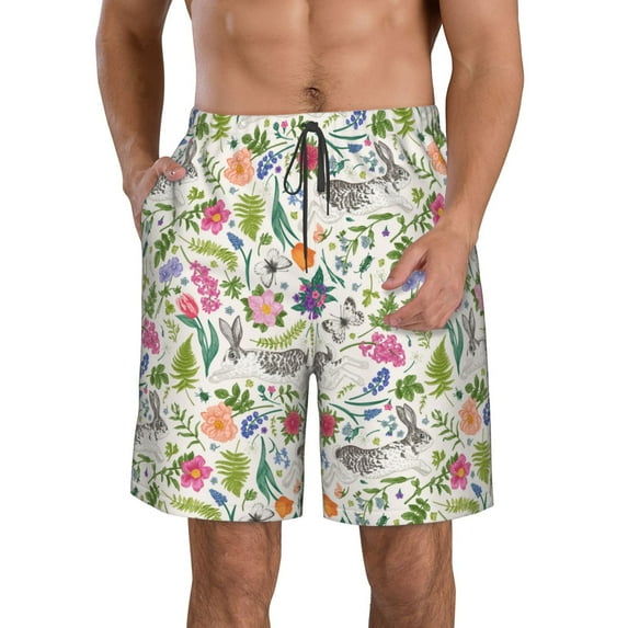 Naloa Rabbit And Butterfly Men's Beach Shorts, Surfing shorts, Swim trunks, Quick Dry Swim Trunks for Surfing Beach Fun - Large