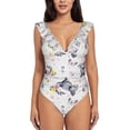 thumbnail image 1 of Naloa Rabbit And Butterfly Print Women One Piece Swimsuits Tummy Control Bathing Suit Ruffle V Neck Swimwear Slimming Monokini, 1 of 5