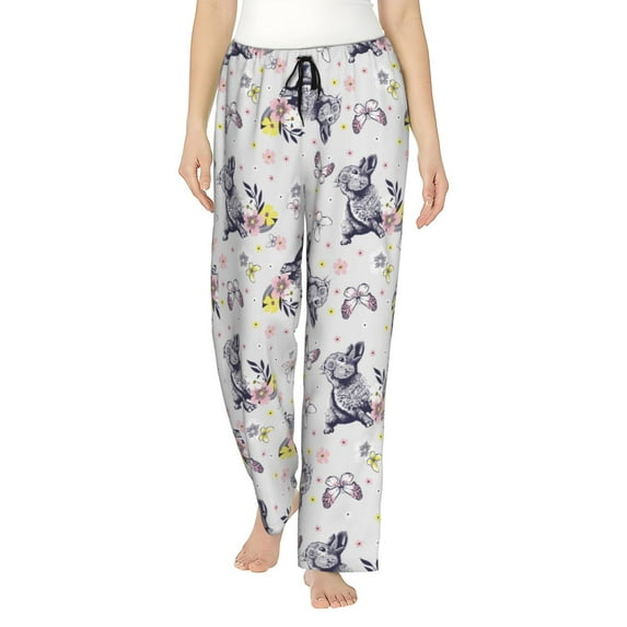 Naloa Rabbit And Butterfly Print Women’s Ultra-Soft Comfy Pajama Lounge Pants with Pockets & Drawstring