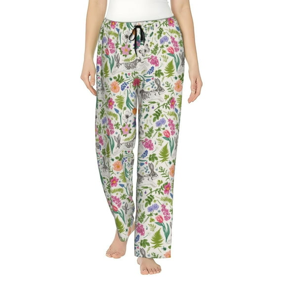Naloa Rabbit And Butterfly Print Women’s Ultra-Soft Comfy Pajama Lounge Pants with Pockets & Drawstring