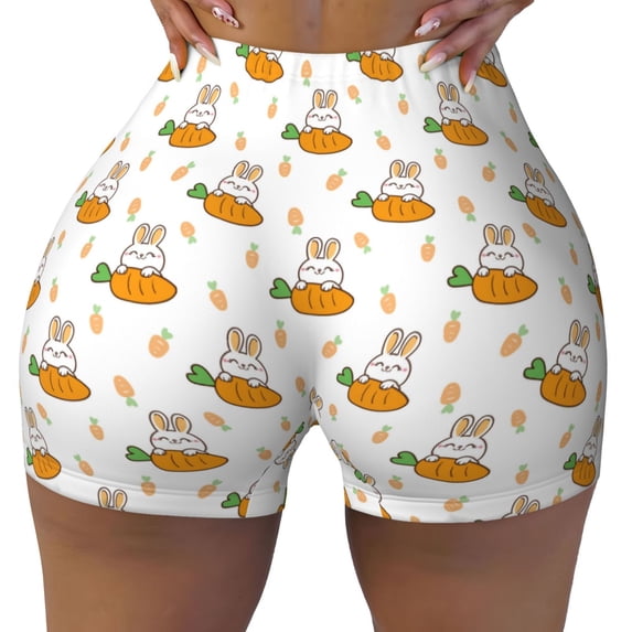 Naloa Rabbit And Carrot Biker Shorts for Women Seamless Scrunch Short Women’s Yoga Shorts for Gym Running Sport Shorts - Small