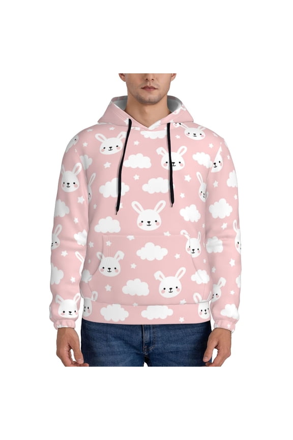 Rabbit And Cloud Men's Casual Hooded Collar Drawstring Hoodies Pullover Sweatshirts Casual Long Sleeve Shirts-Large