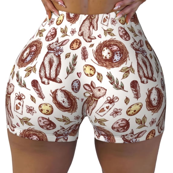 Naloa Rabbit And Egg Biker Shorts for Women Seamless Scrunch Short Women’s Yoga Shorts for Gym Running Sport Shorts - XX-Large