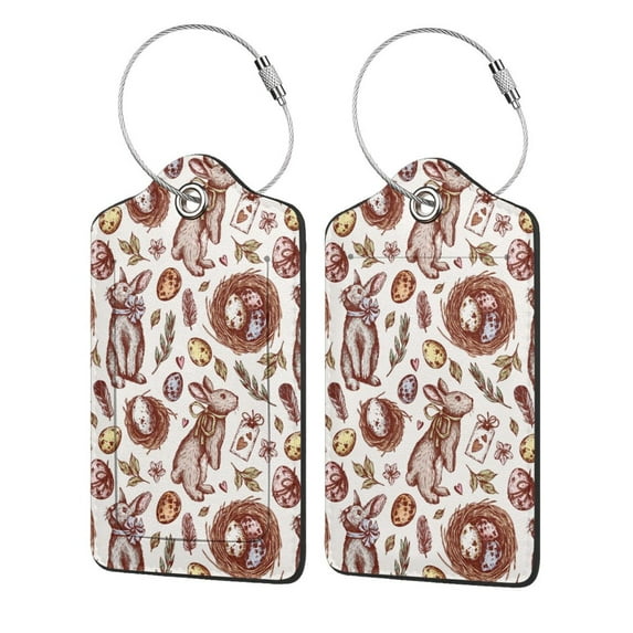Naloa Rabbit And Egg Luggage Tag for Suitcase Leather Baggage Tag with Stainless Steel Loop Privacy Cover for Women Men Girls-4 PCS