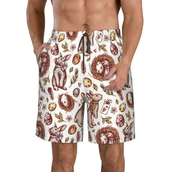 Naloa Rabbit And Egg Men's Beach Shorts, Surfing shorts, Swim trunks, Quick Dry Swim Trunks for Surfing Beach Fun - Small