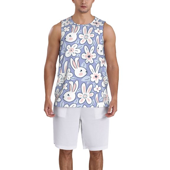Naloa Rabbit And Floral Basketball Jersey Reversible Men's Mesh Athletic Sports Shirts Training Practice S-4XLMedium