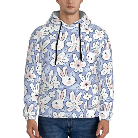 Naloa Rabbit And Floral Men's Casual Hooded Collar Drawstring Hoodies Pullover Sweatshirts Casual Long Sleeve Shirts-4X-Large