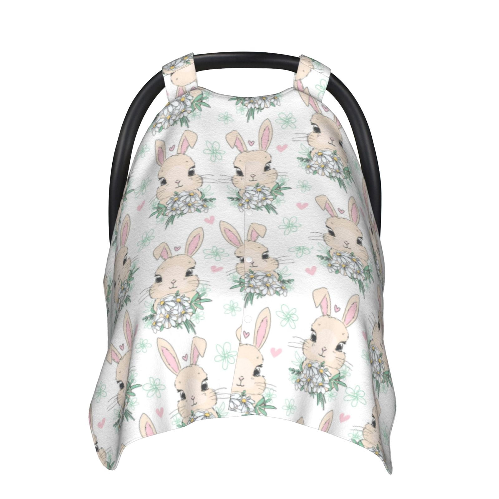 Naloa Rabbit And Flower Baby Car Seat Cover, Breathable Baby Carrier Cover, Multiuse Baby Carrier Cover & Nursing Breastfeeding Cover