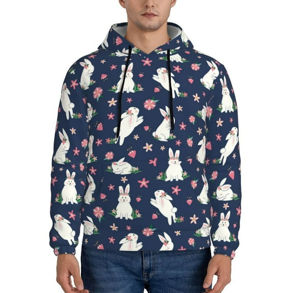 Naloa Rabbit And Flower Men's Casual Hooded Collar Drawstring Hoodies Pullover Sweatshirts Casual Long Sleeve Shirts-Small
