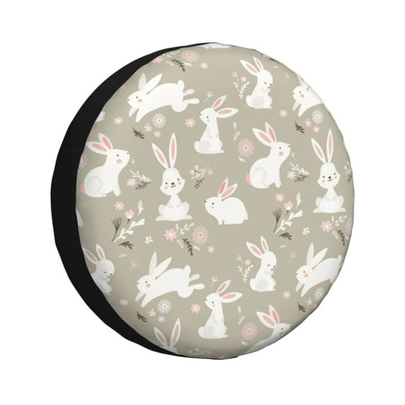 Naloa Rabbit And Flower PVC Leather Spare Tire Wheel Cover for Car Truck SUV Camper Trailer Universal Fit many size16 inch