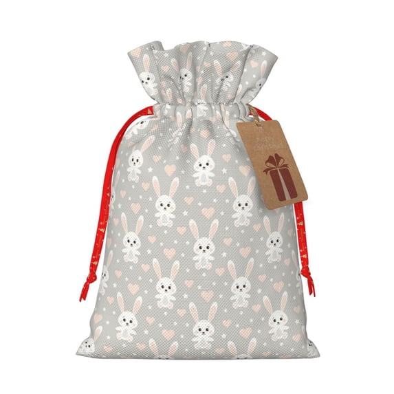 Naloa Rabbit And Heart Drawstring Christmas Bags, 3D Xmas Gift Bags, Christmas Wrapping Bags, Xmas Goodie Bags, Treat Pouch Bags, Party Favor Bags-Medium